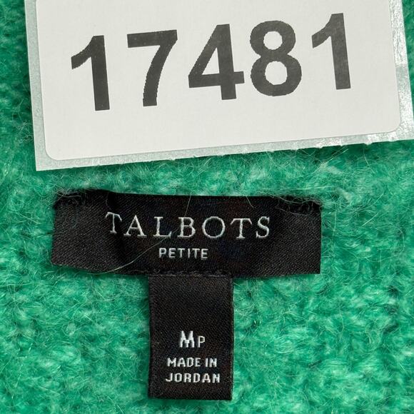 Talbots Sweater Womens Medium Petite Green Chevron Knit Mock Neck Christmas - Picture 9 of 9